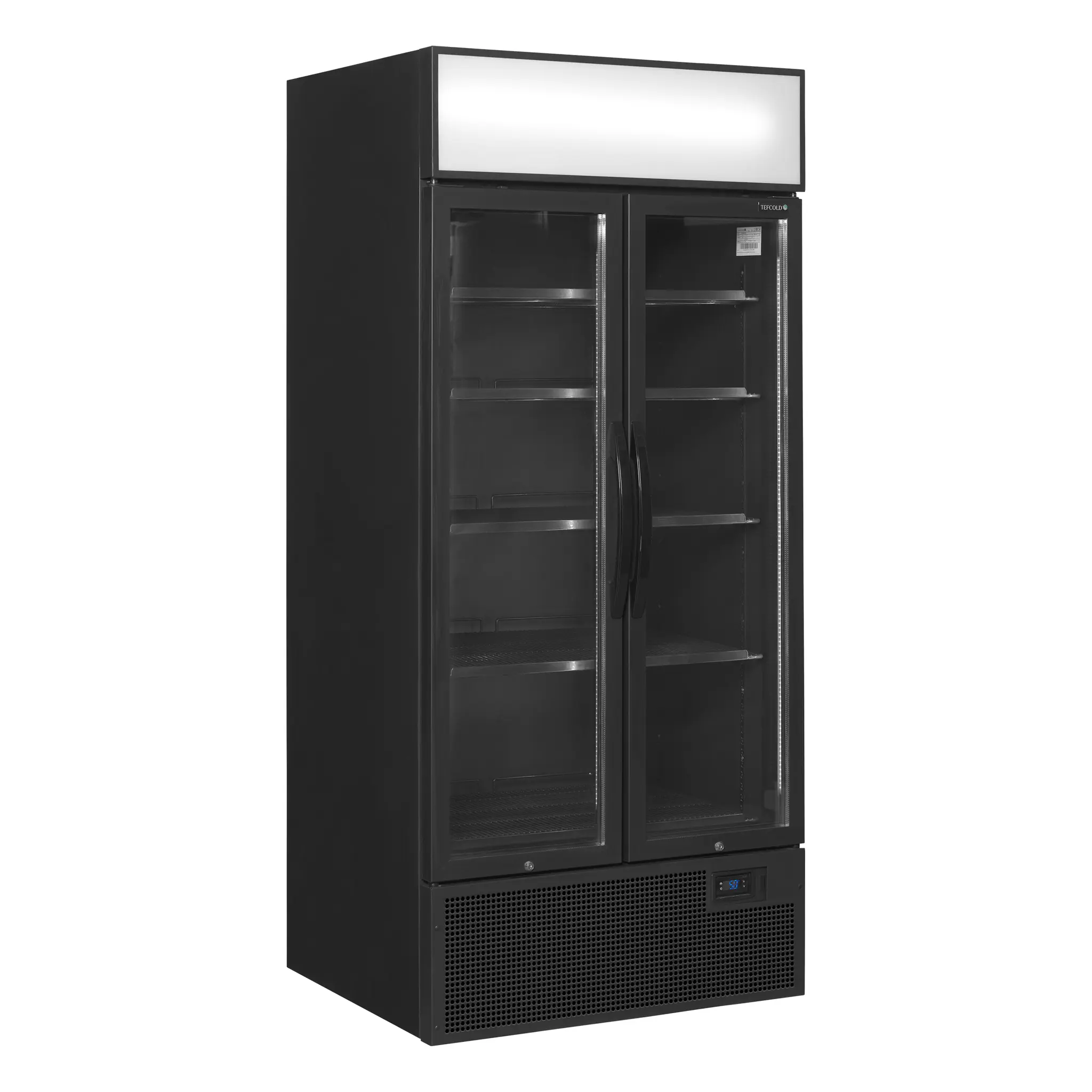 Vitrine réfrigérée noire 2 portes battantes avec caisson lumineux 707 L