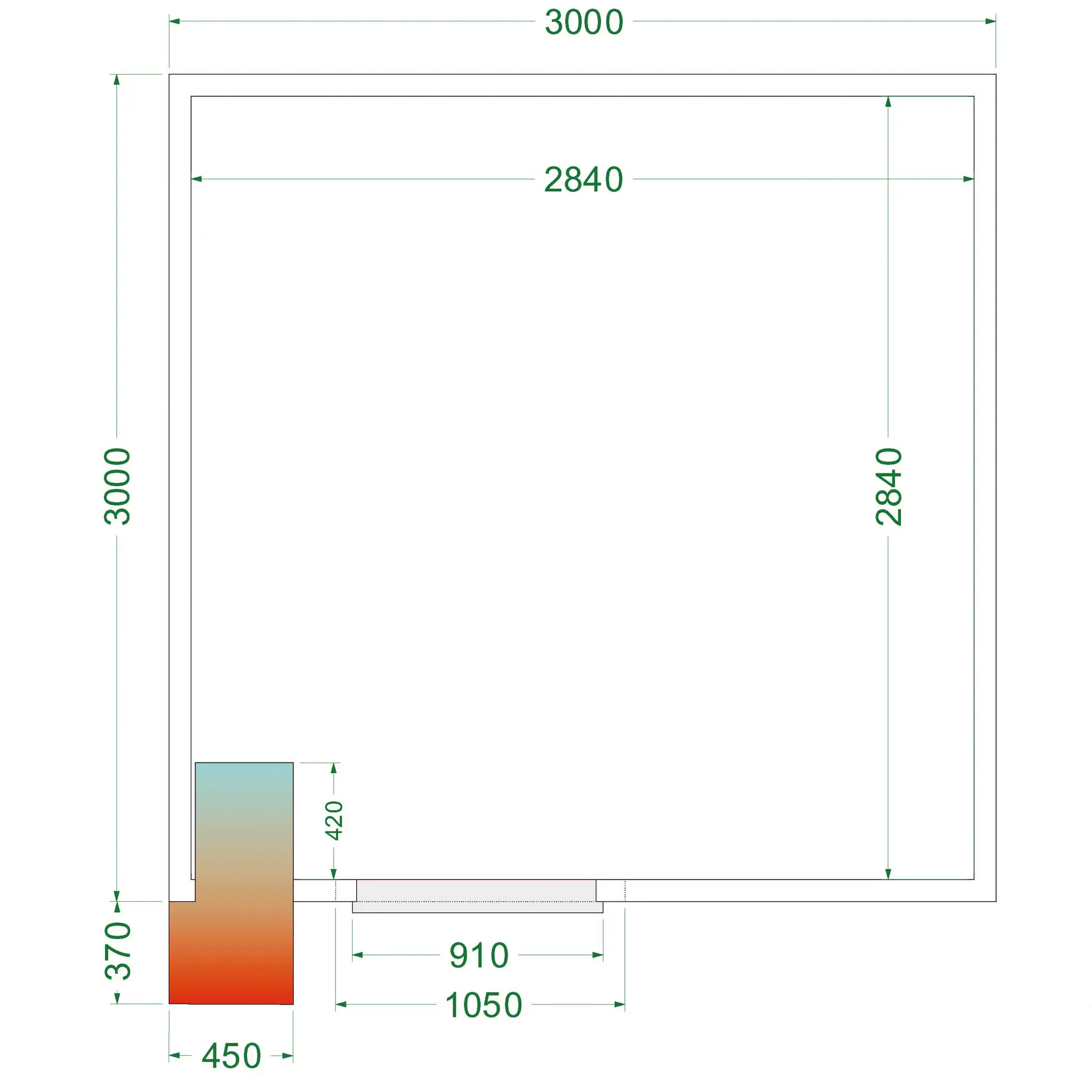 Chambre froide positive avec groupe 3000 x 3000 x 2200 mm