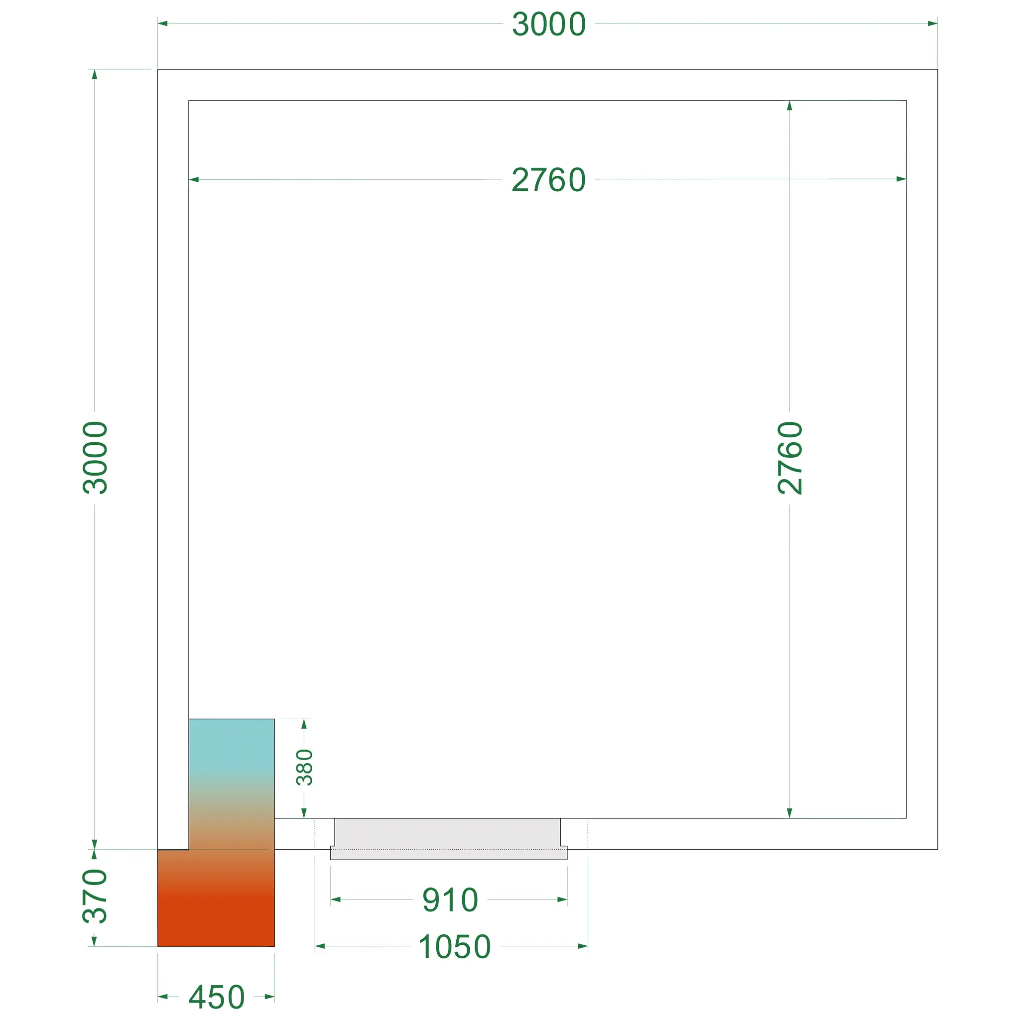 Chambre froide négative avec groupe 3000 x 3000 x 2200 mm