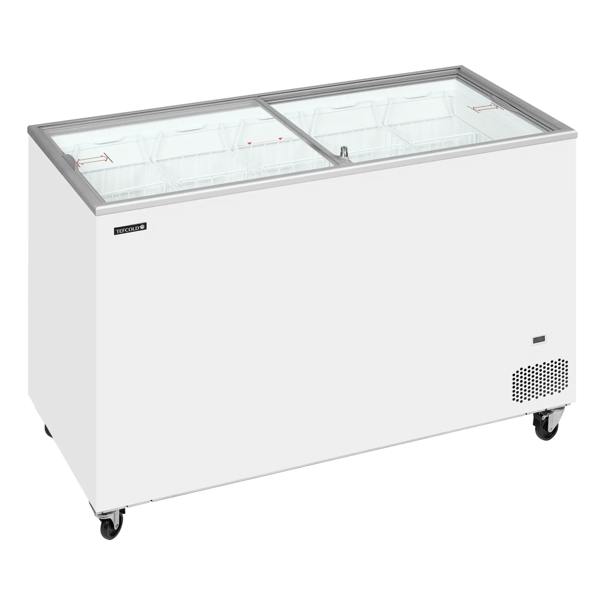 Congélateur coffre avec couvercles coulissants vitrés plats 401 L