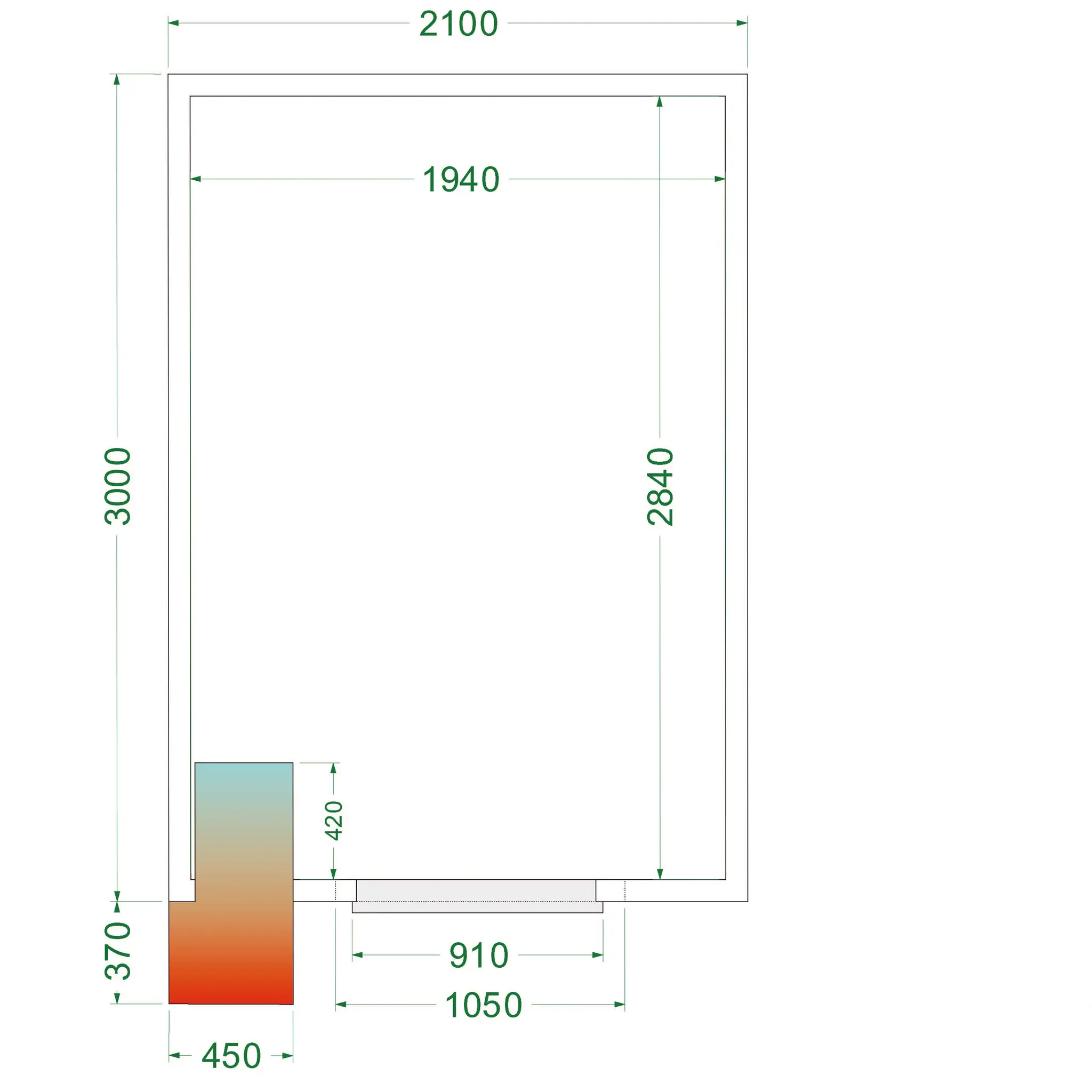 Chambre froide positive avec groupe 2100 x 3000 x 2200 mm