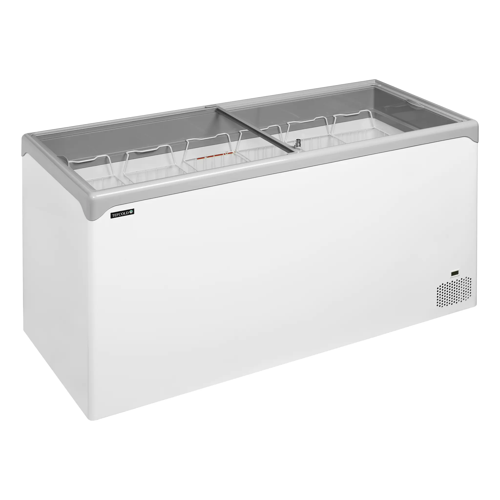 Congélateur coffre élégant avec couvercles coulissants vitrés plats 478 L