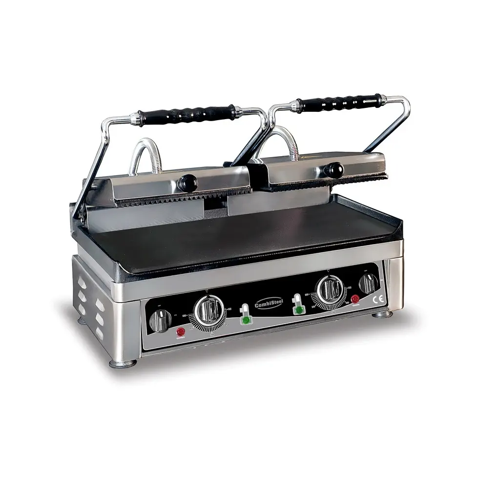 Grille de contact panini double lisse/rainuré - 3.5 kW