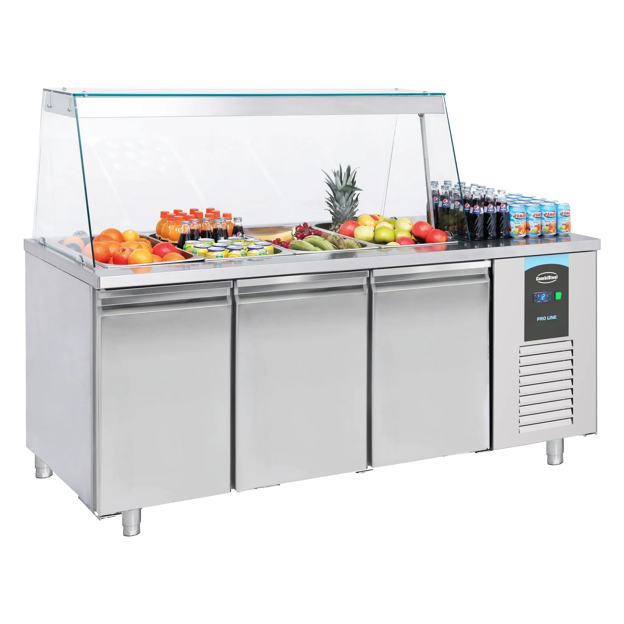 Saladette  vitrée réfrigérée 3 portes 4x GN 1/1 - Pro Line