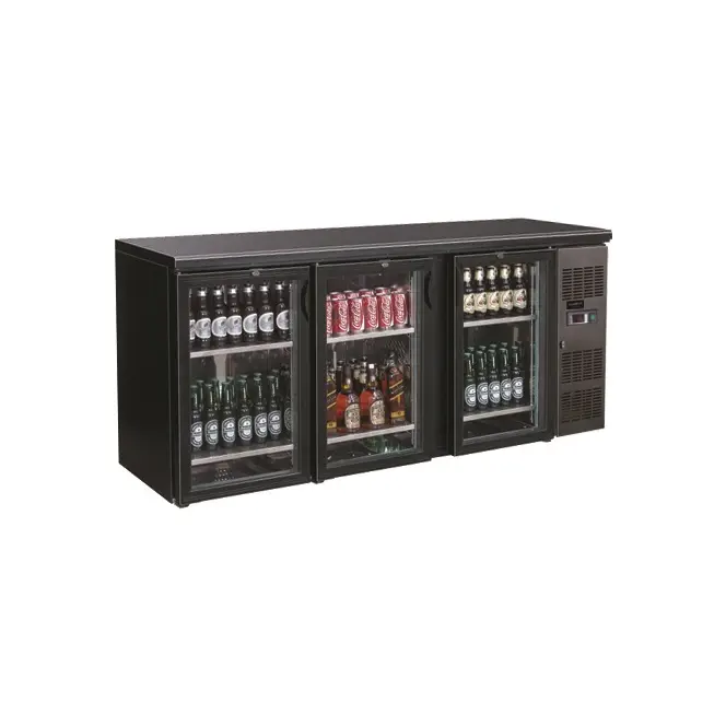 Arrière bar réfrigérée noir 3 portes vitrées battantes - Standard Line