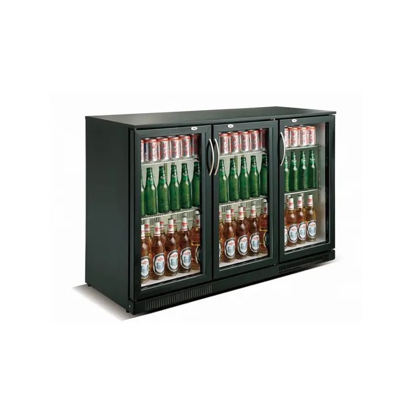 Arrière bar réfrigérée noir 3 portes battantes - 298 L