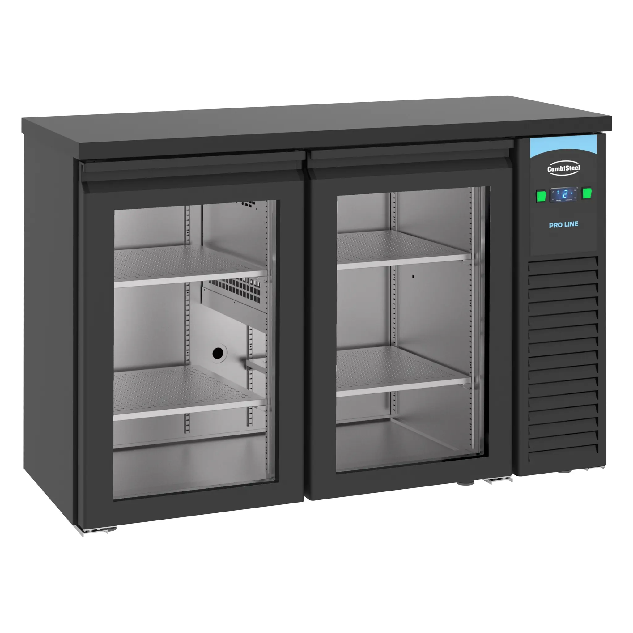 Arrière bar réfrigérée noir 2 portes vitrées battantes - 320 L - Pro Line