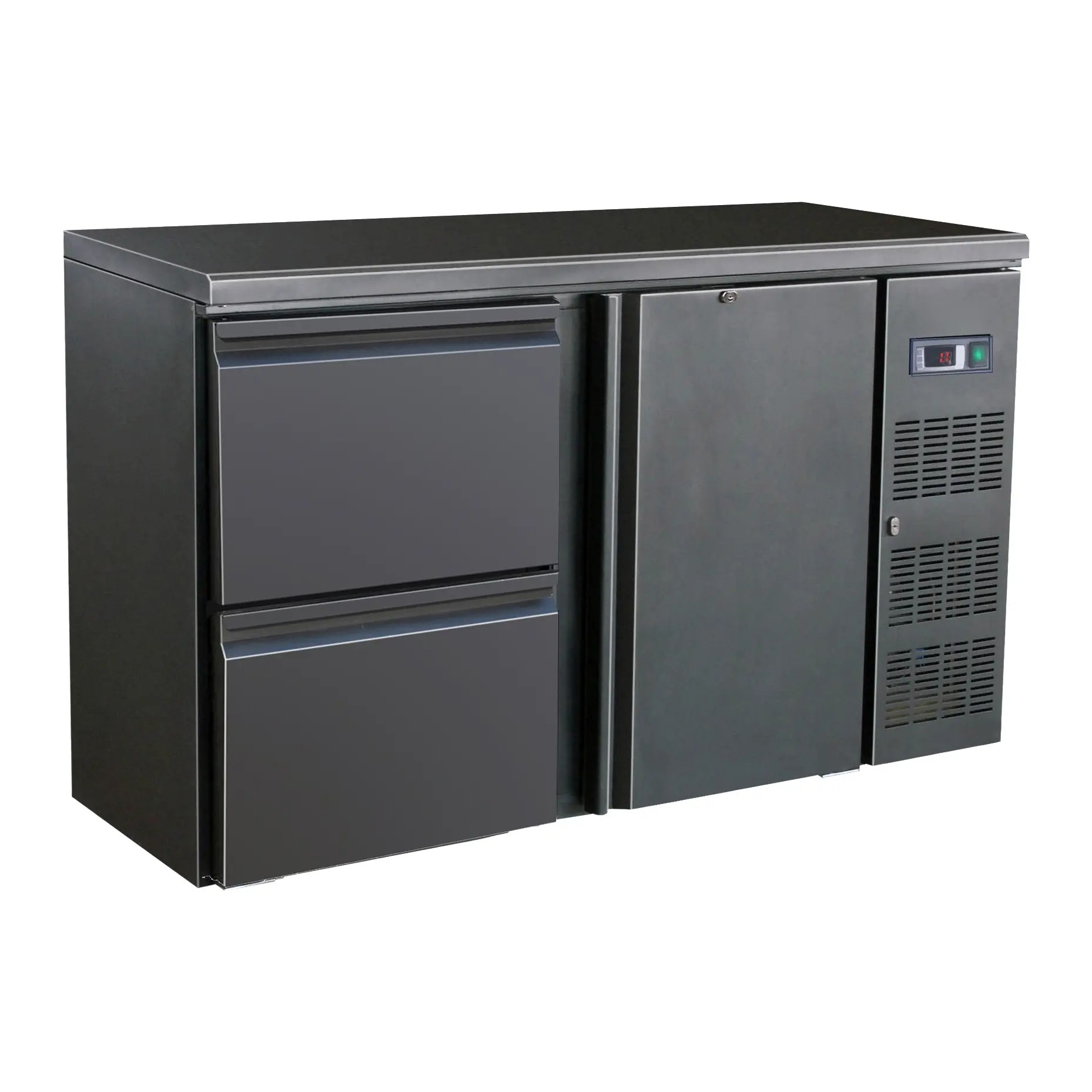 Arrière bar réfrigérée noir 1 porte et 2 tiroirs - 350 L - Standard Line