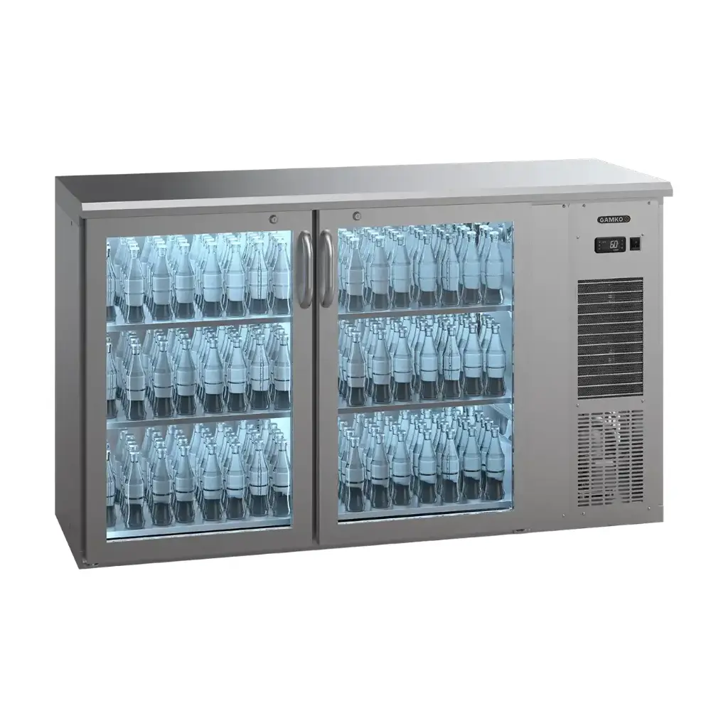 Arrière bar réfrigéré inox 2 portes vitrées