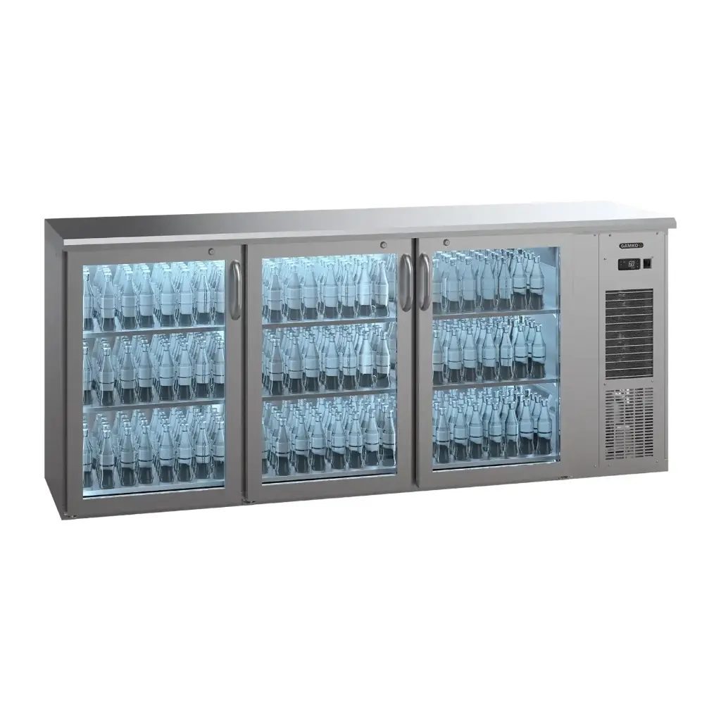 Arrière bar réfrigéré inox 3 portes vitrées