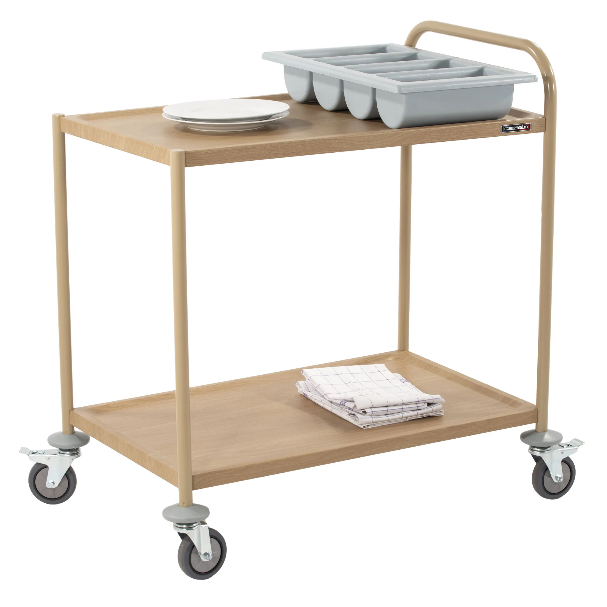 Chariot de service imitation bois 2 plateaux 1 arceau