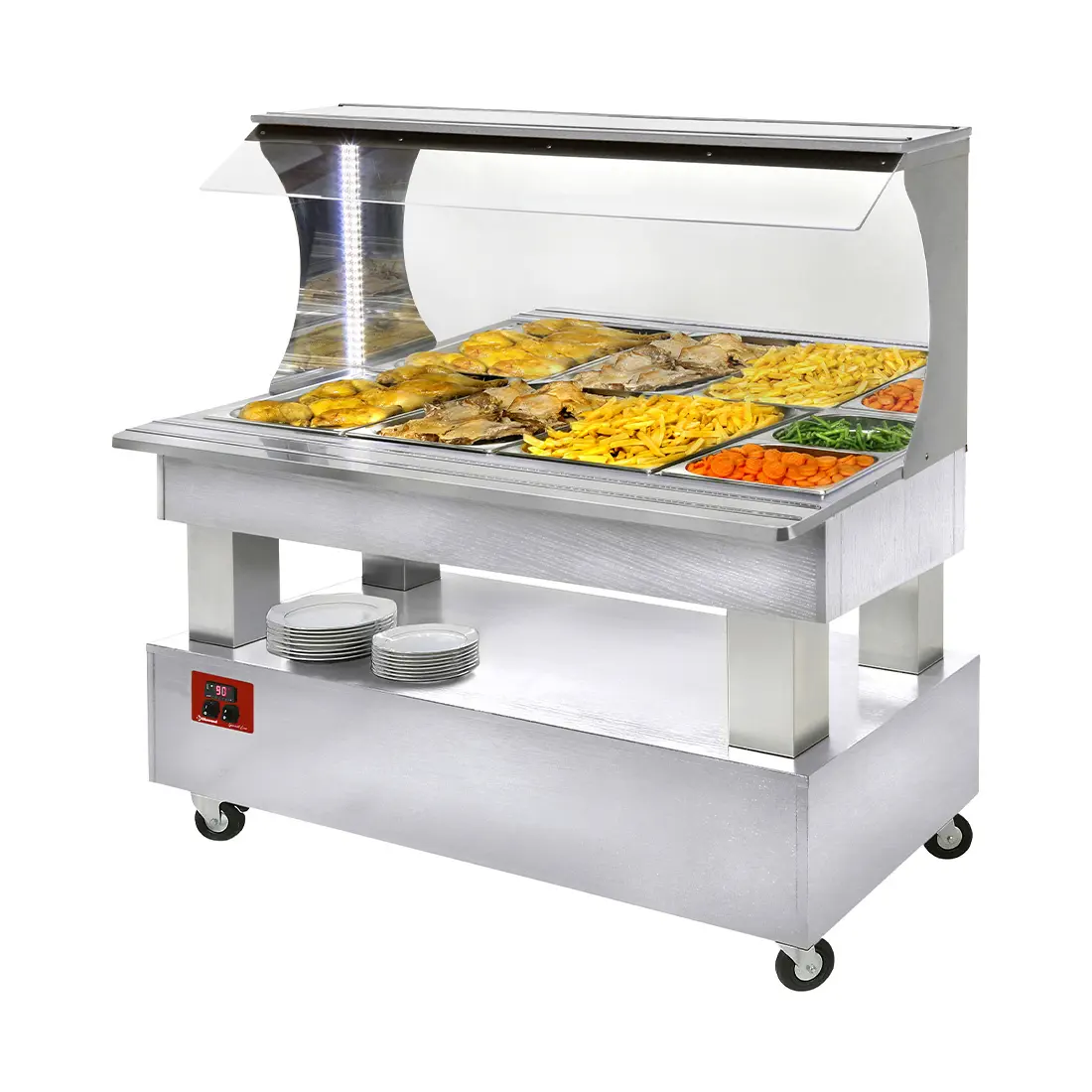 Buffet chauffant mural, bain marie, 4x GN1/1-150 (Bois Blanc)