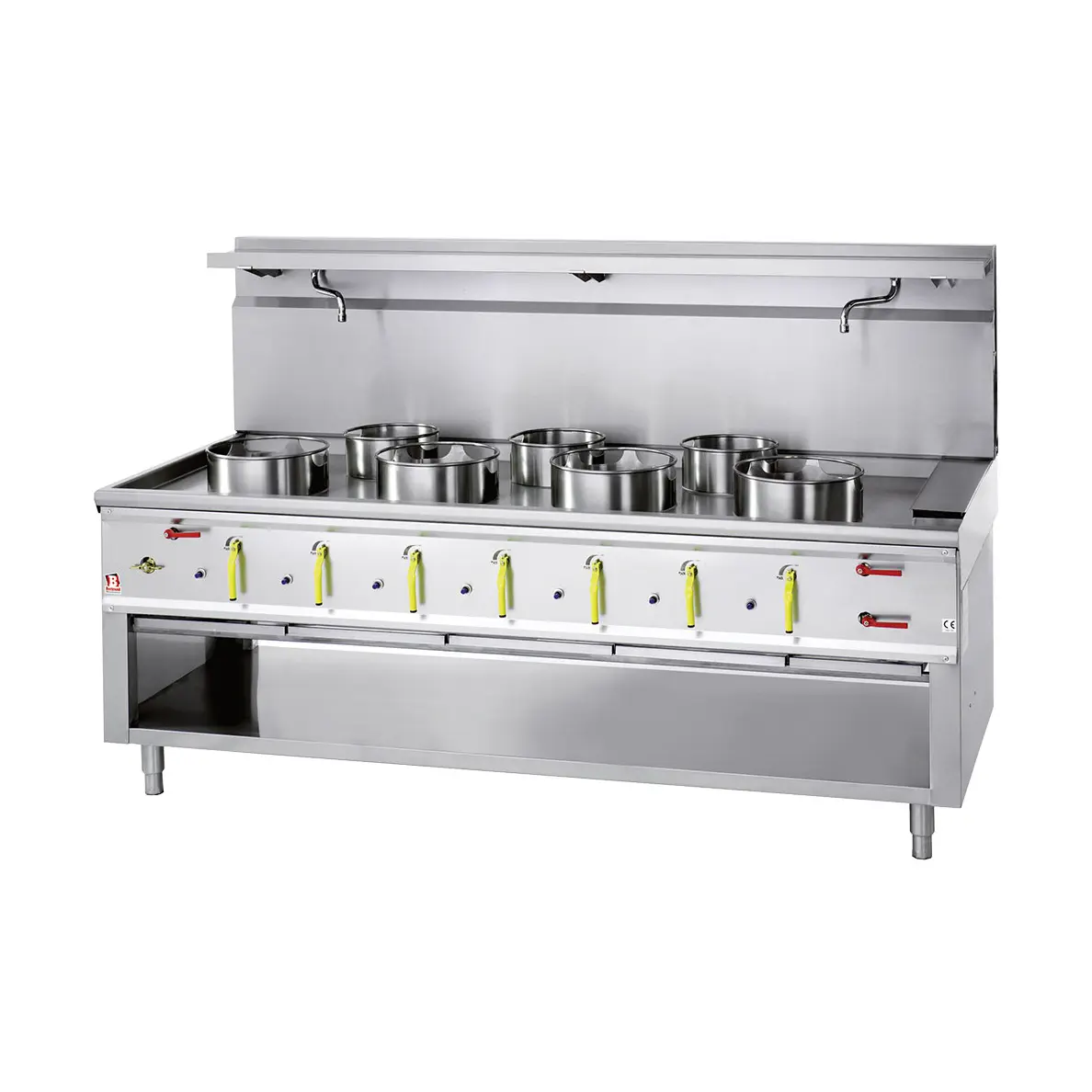 Fourneau wok 7 brûleurs avec rideau d'eau