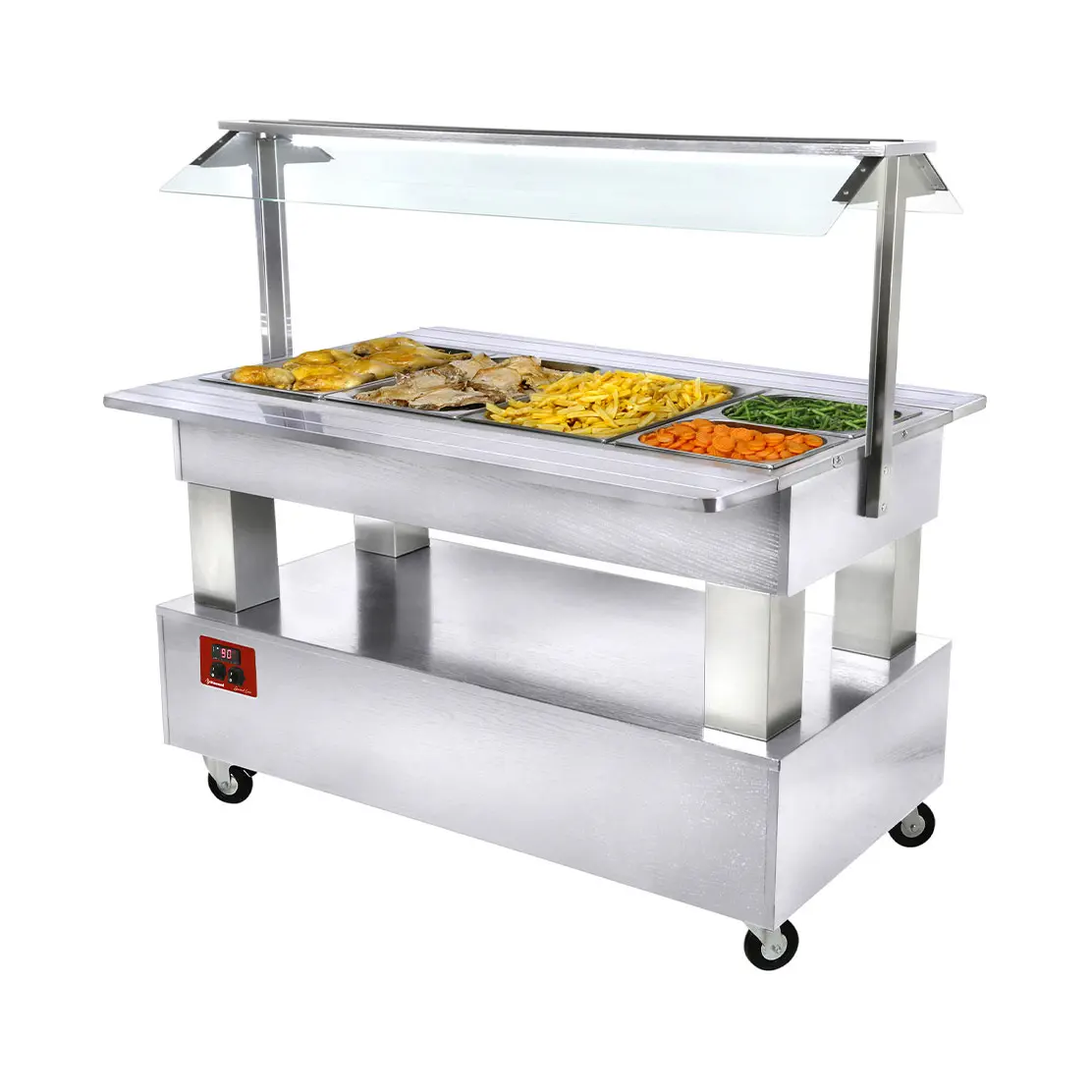 Buffet chauffant, bain marie, 4x GN1/1-150 (Bois Blanc)