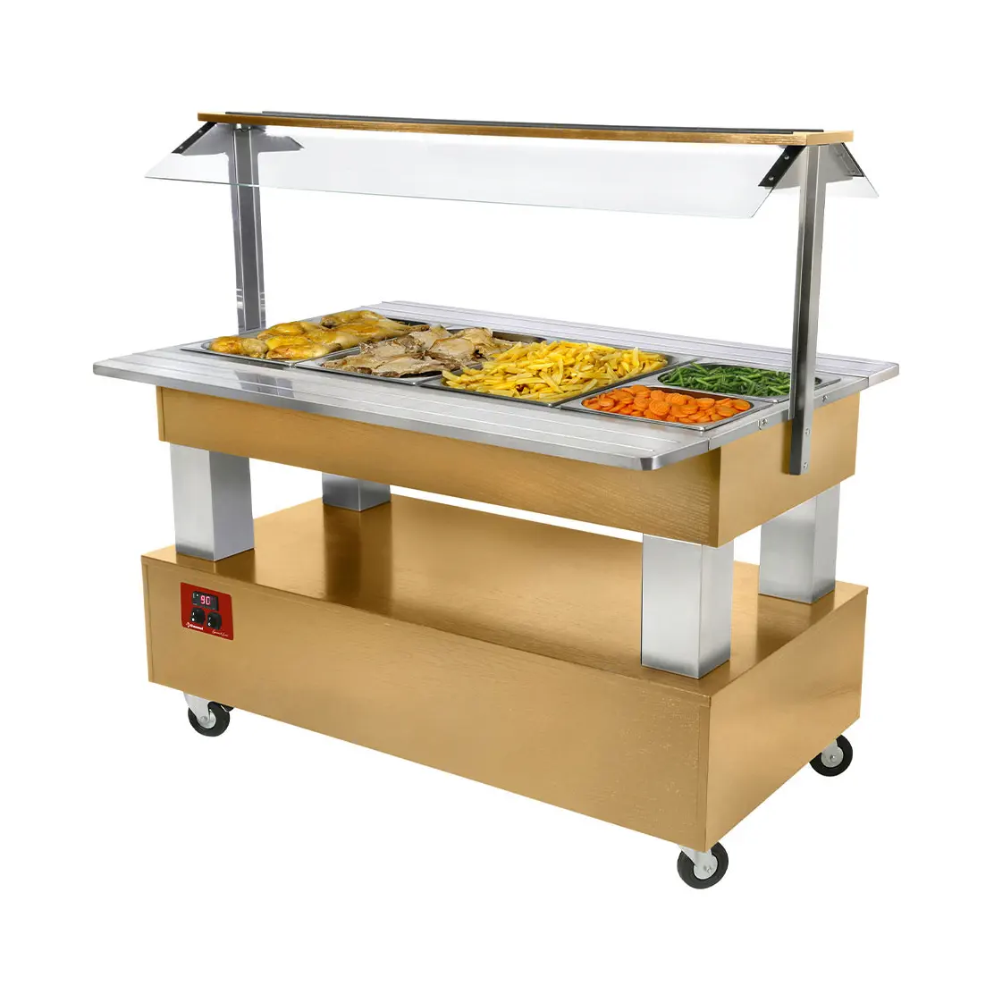 Buffet chauffant, bain marie, 4x GN 1/1-150 (Bois Chêne clair)