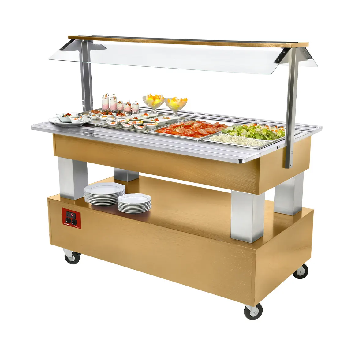 Buffet - Salad bar réfrigéré, 4x GN 1/1-150 (Bois Chêne clair)