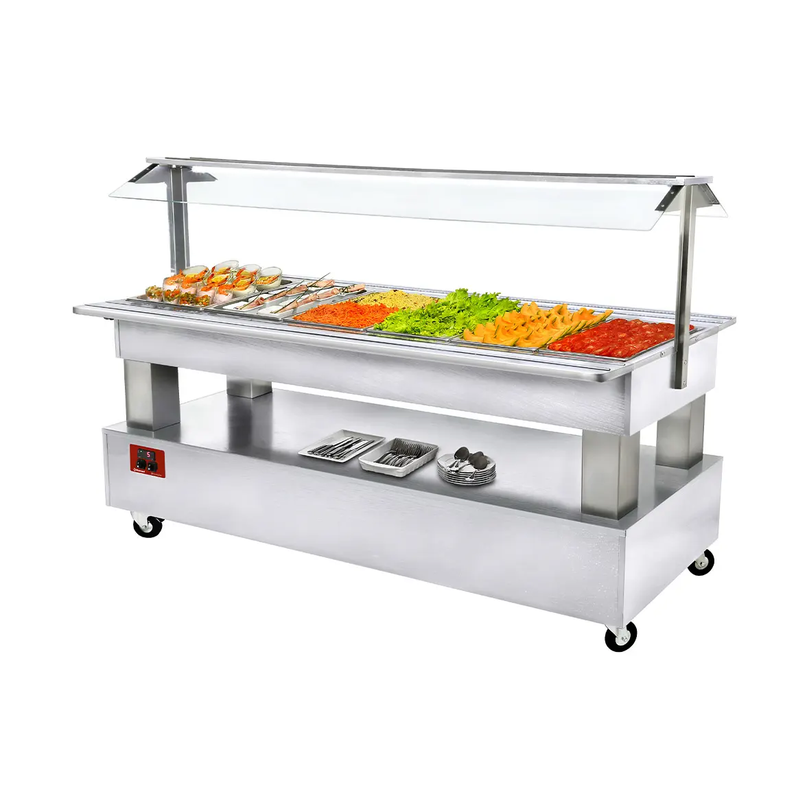 Buffet - Salad bar réfrigéré, 6x GN1/1-150 (Bois Blanc)