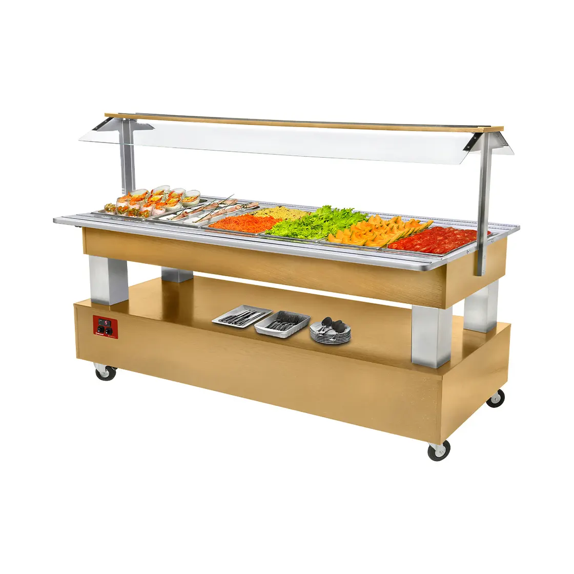 Buffet - Salad bar réfrigéré, 6x GN 1/1-150 (Bois Chêne clair)