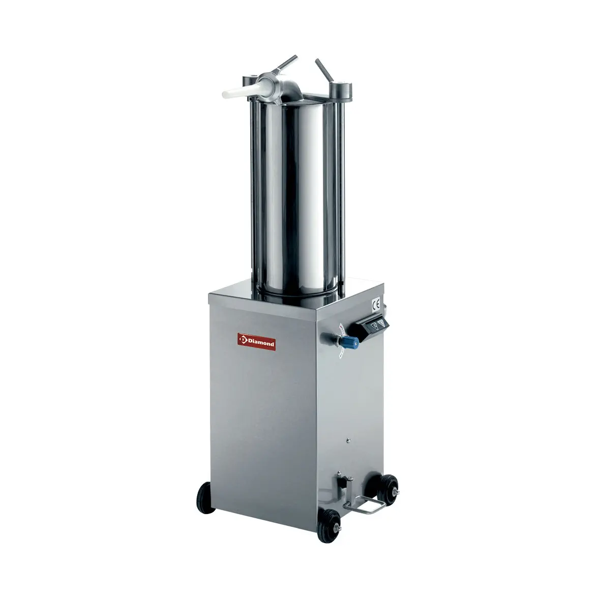 Poussoir hydraulique vertical en inox, 15 litres sur roues