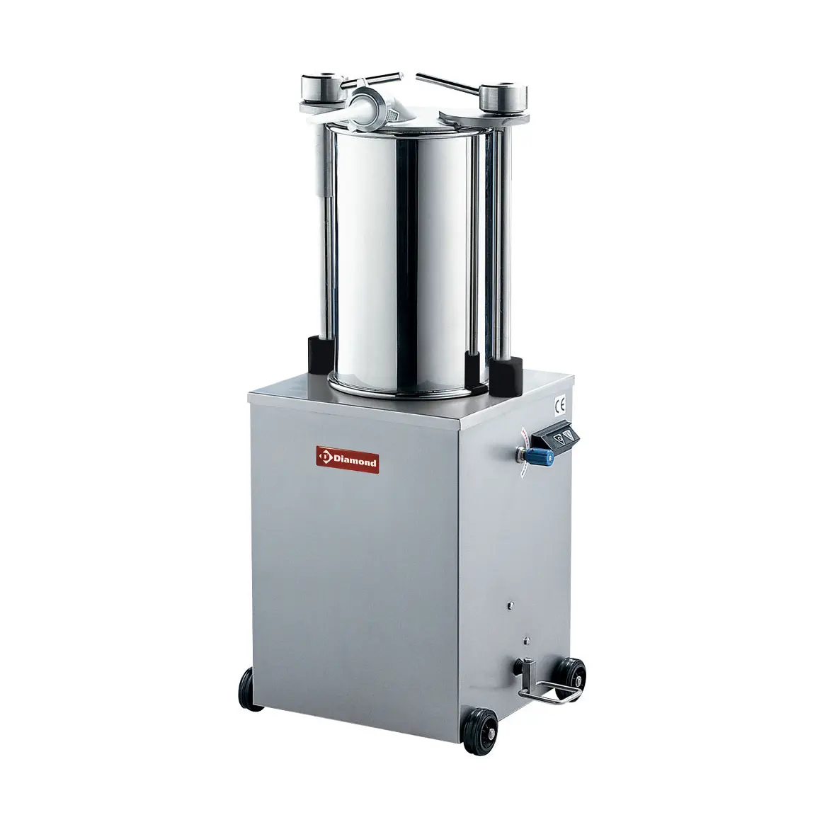 Poussoir hydraulique vertical en inox, 35 litres sur roues