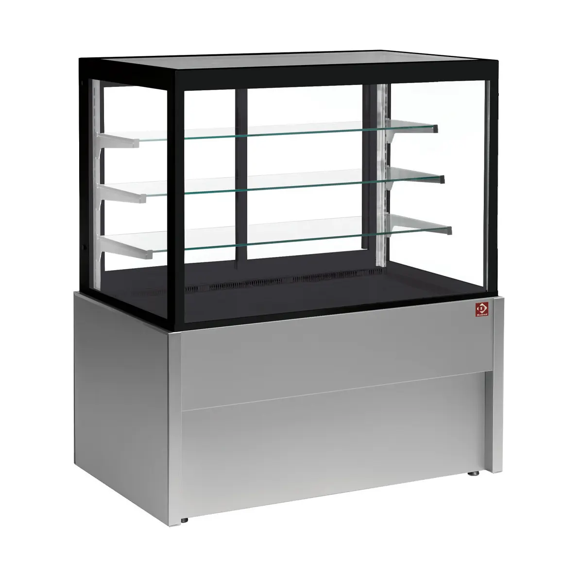 Comptoir vitrine panoramique, neutre, 4 niveaux, sans réserve - GRIS