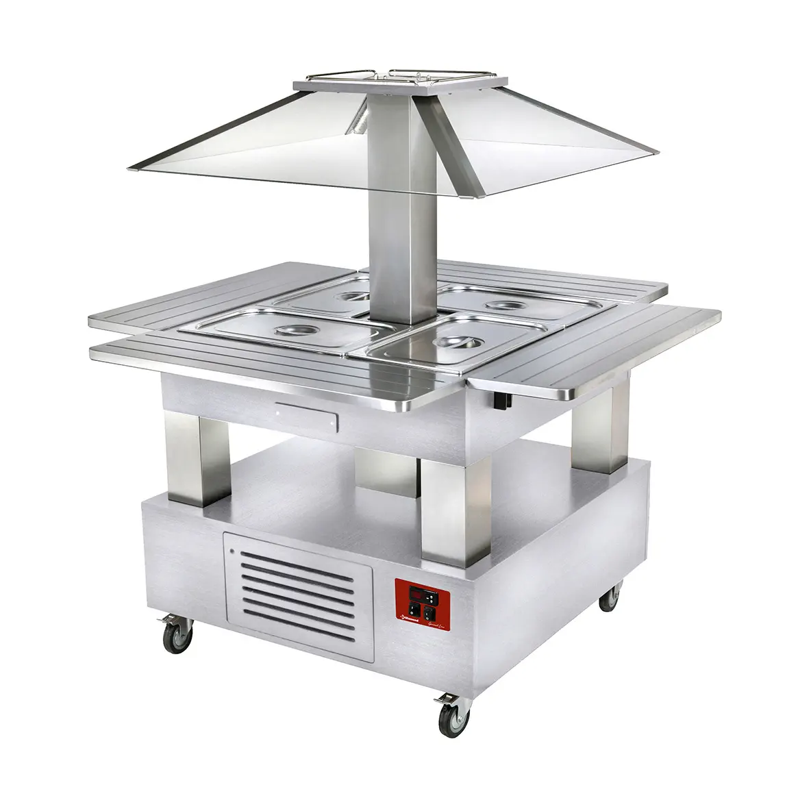 Ilot buffet chauffant, bain marie, 4x GN1/1-150 (Bois Blanc)