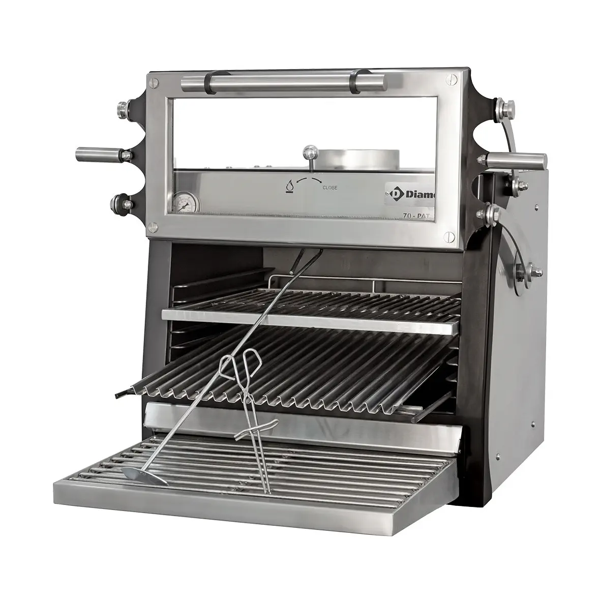 Four-BBQ  à charbon, GN 1/1 (60 Kg/h) - Porte relevable/Inox