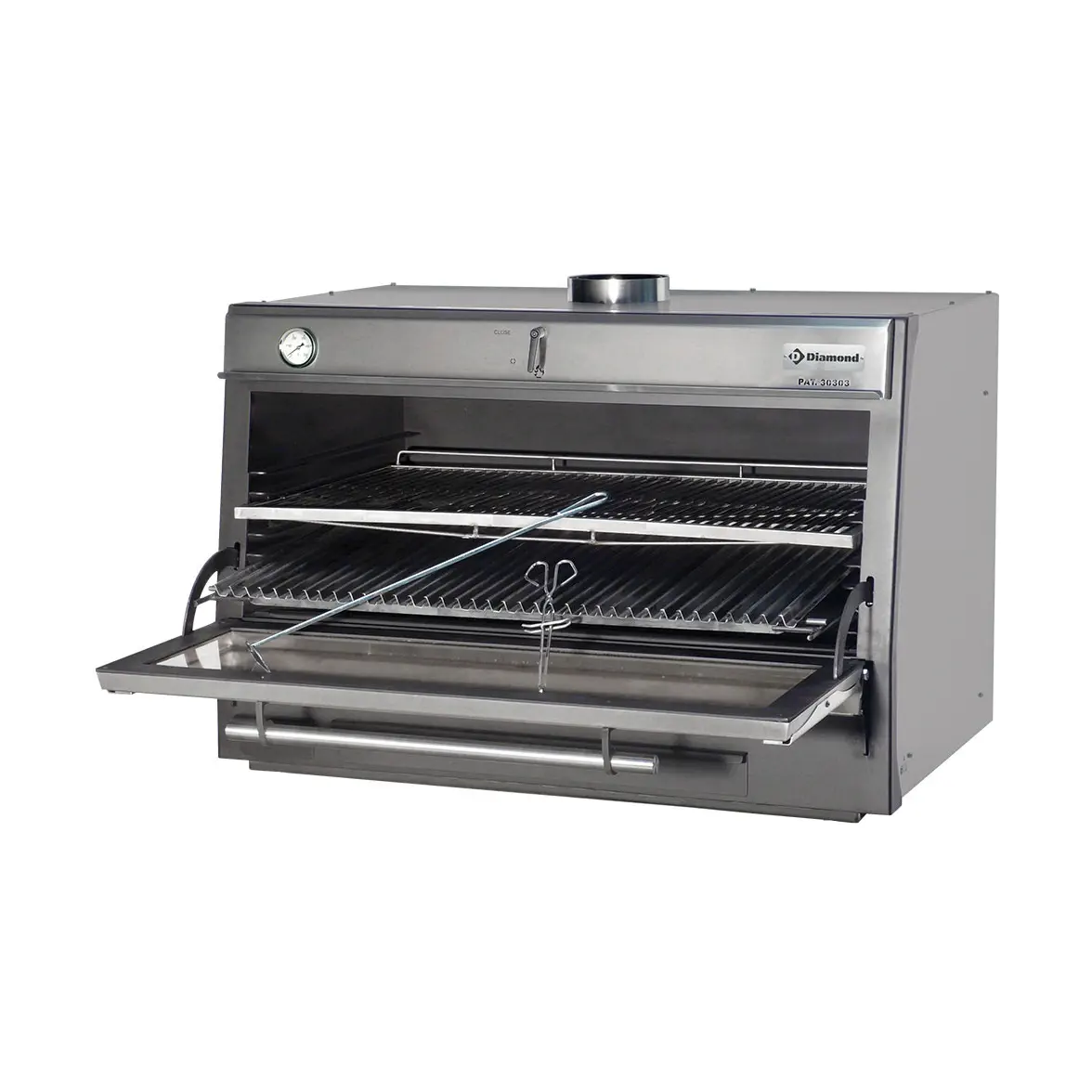Four-BBQ à charbon, GN 2/1 + GN1/1 (150 Kg/h)/Inox