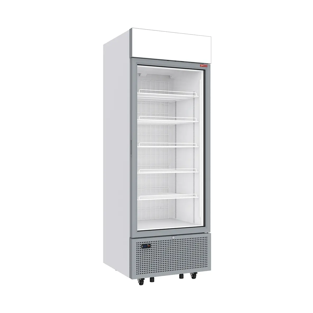 Vitrine ventilée négative vitrée 646 litres - 6 niveaux avec caisson lumineux - BLANCHE