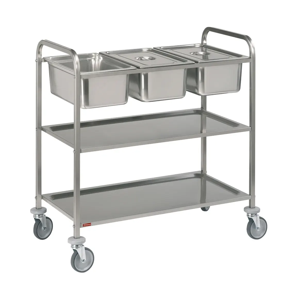 Chariot de service inox, 3x GN 1/1 + 2 niveaux
