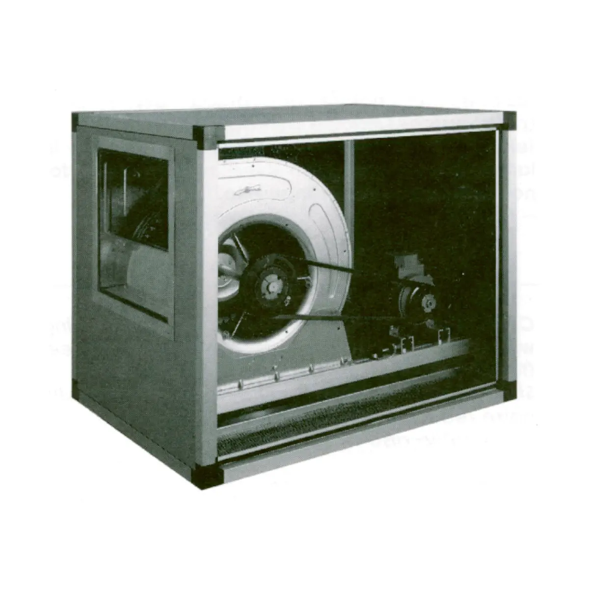 Ventilateur centrifuge avec caisson isolé, transmission à courroie,2 vitesses, 7000 M3/h
