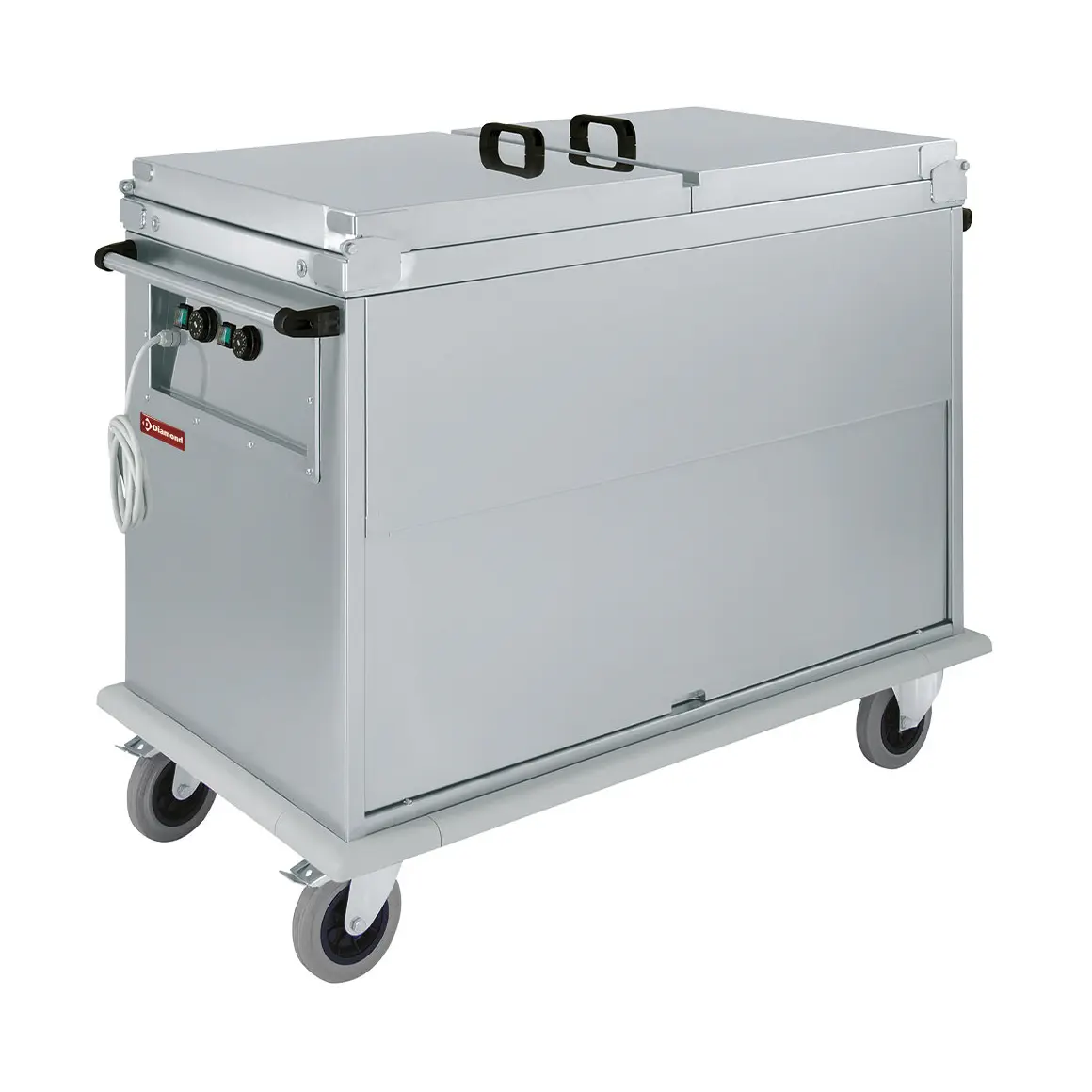 Chariot bain marie 2x GN 1/1, 2 T°, couvercles, armoire porte basculante