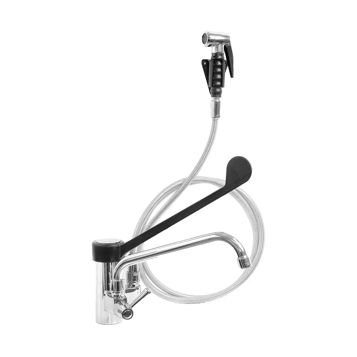 Robinet mitigeur, commande à coude et douchette estract. (Sortie MONO)