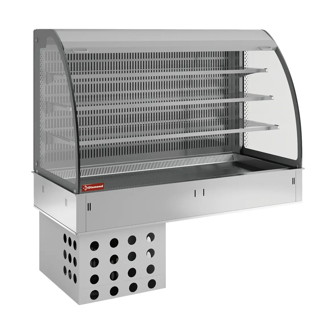 Mural avec cuve et vitrine sur 3 niveaux ouverte (avec rideau), réfrigérées, ventilées, 4x GN 1/1 - 1455 x 700 mm