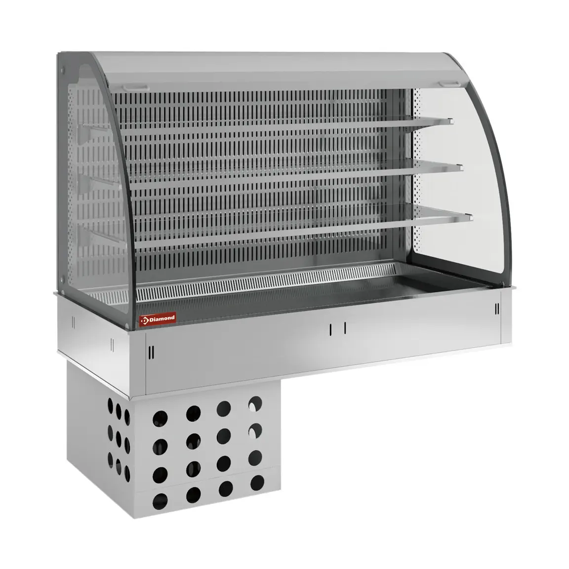 Mural avec top et vitrine sur 3 niveaux ouverte (avec rideau), réfrigérés, ventilés, 4x GN 1/1