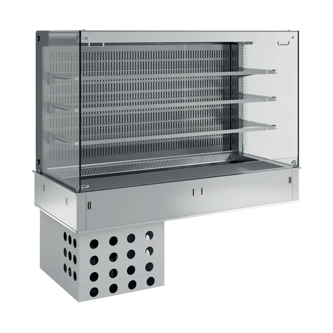 Mural avec top et vitrine "carrée" sur 3 niveaux ouverte (avec rideau), réfrigérés, ventilés, 4x GN 1/1