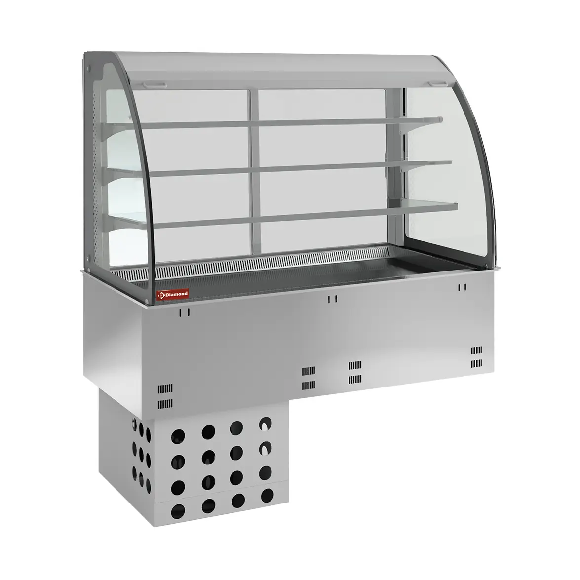 Elément cuve et vitrine sur 3 niveaux ouverte (avec rideau), réfrigérées, ventilées, 3x GN 1/1