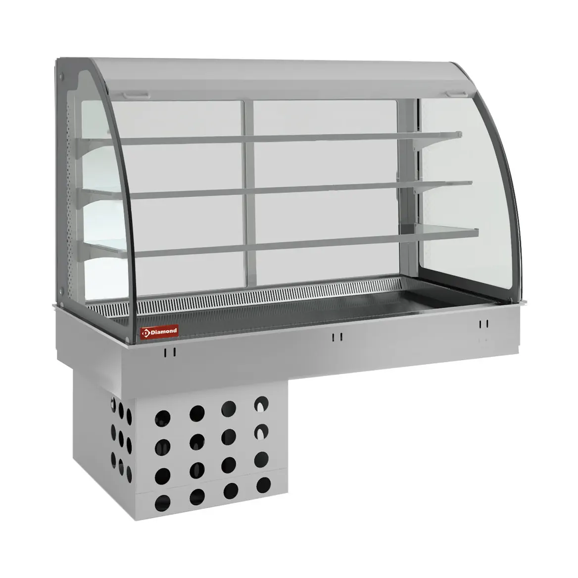 Elément top et vitrine sur 3 niveaux ouverte (avec rideau), réfrigérés, ventilés, 3x GN 1/1