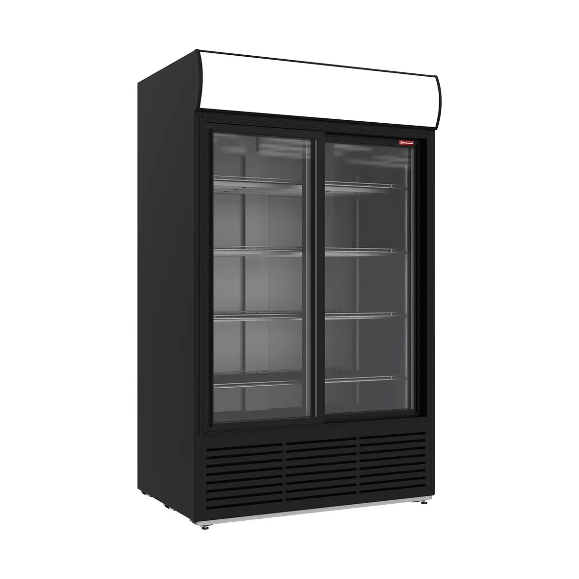 Vitrine ventilée positive 1230 litres, caisson lumineux, 2 portes coulissantes - NOIRE - 1200 x 835 mm
