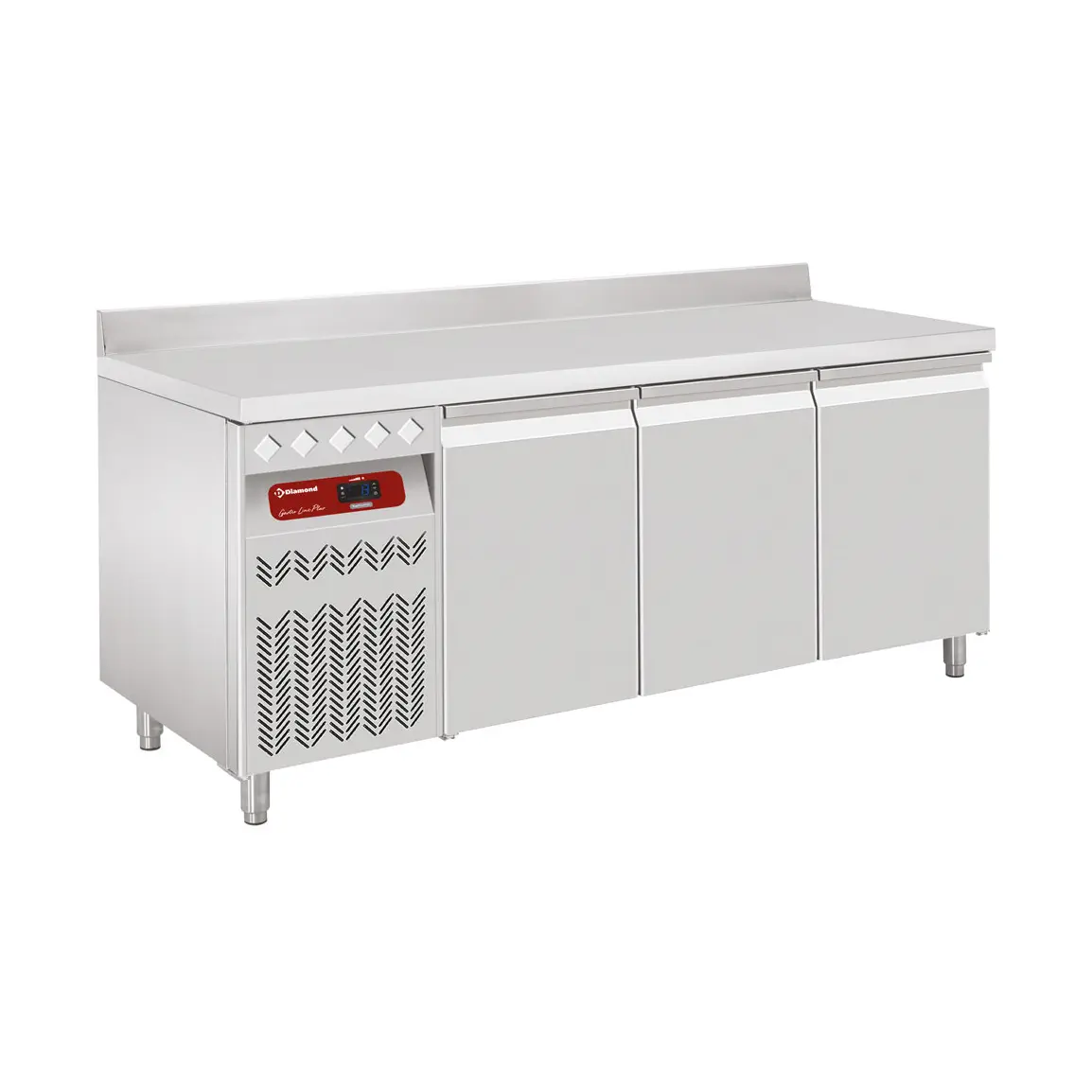 Table frigorifique "murale" ventilée, 3 portes GN 1/1, 405 Lit. groupe à gauche