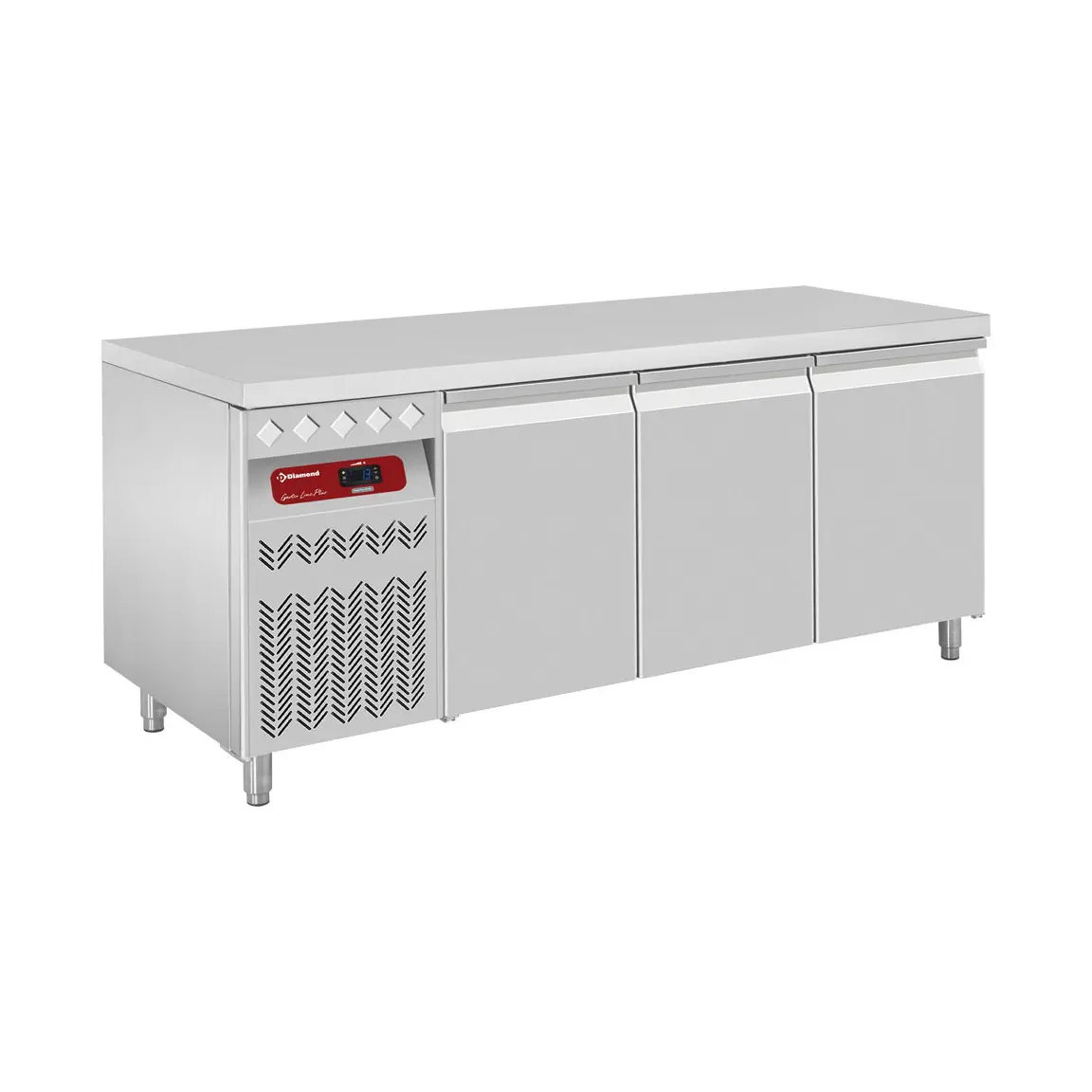 Table frigorifique ventilée, 3 portes GN 1/1, 405 Lit. groupe a gauche