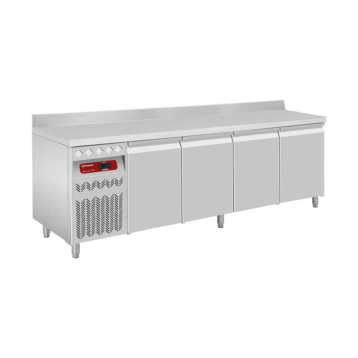 Table frigorifique "murale", ventilée, 4 portes GN 1/1, 550 Lit. groupe à gauche