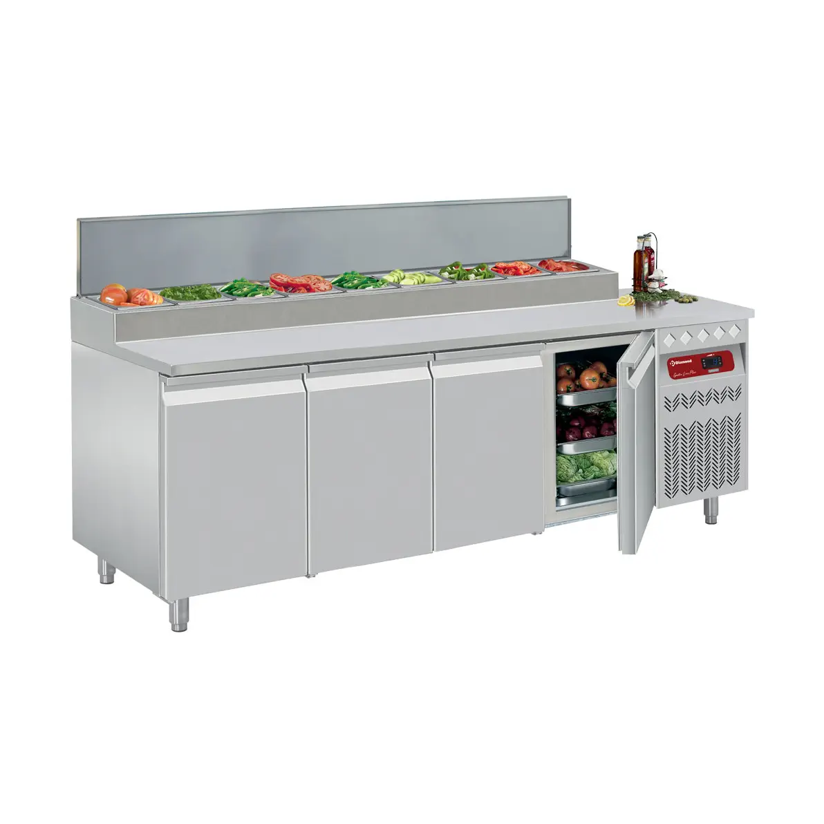 Table frigorifique ventilée, 4 portes GN 1/1, 550 Lit.& structure réfrigérée 10x GN1/6