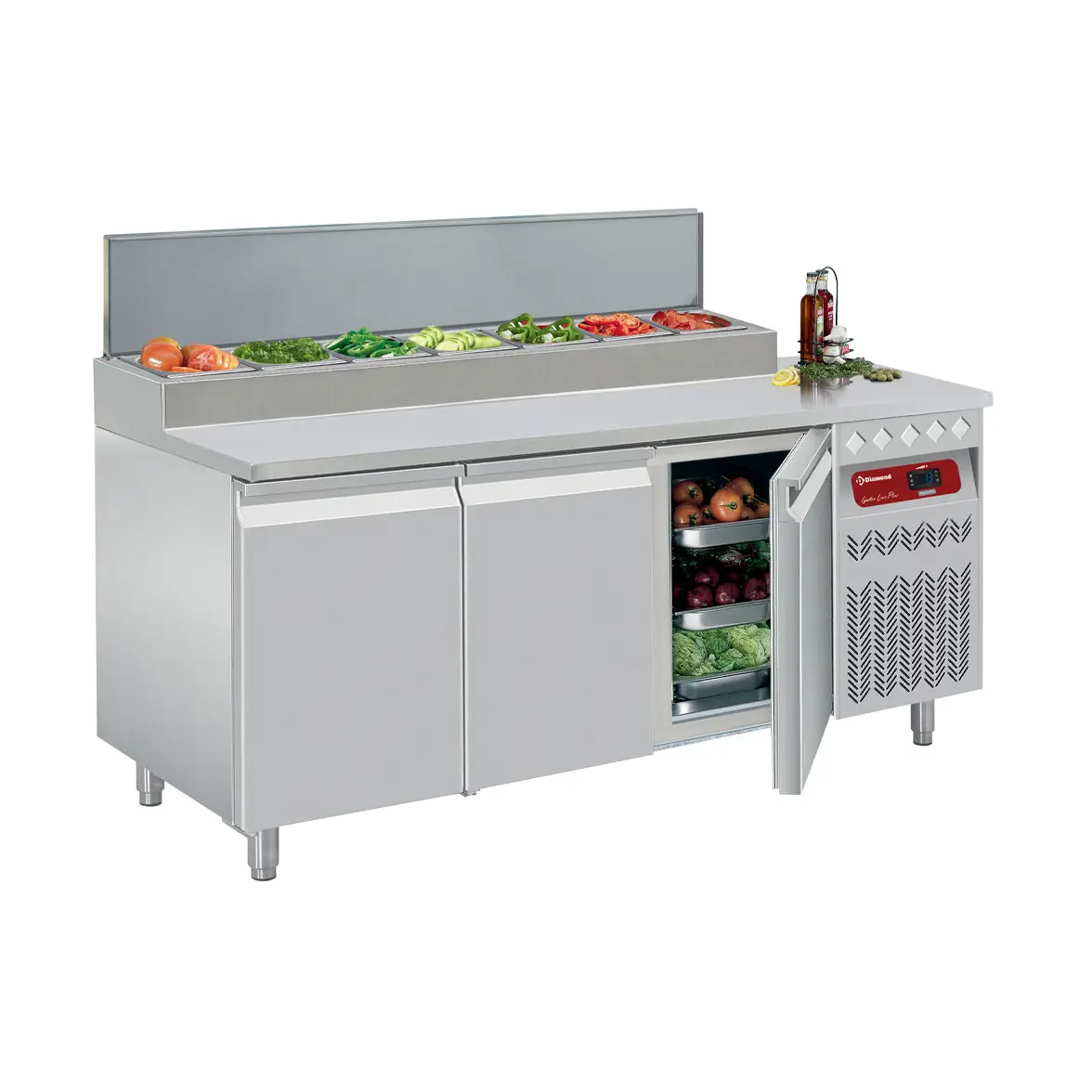 Table frigorifique ventilée, 3 portes GN 1/1, 405 Lit.& structure réfrigérée 7x GN1/6