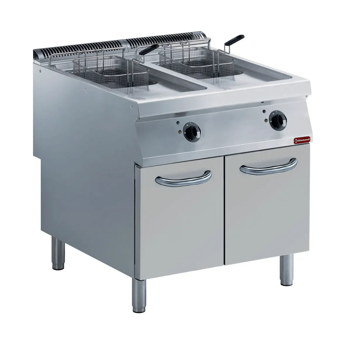 Friteuse électrique 2 cuves "Y" 15 litres, brûleurs extérieurs, sur meuble