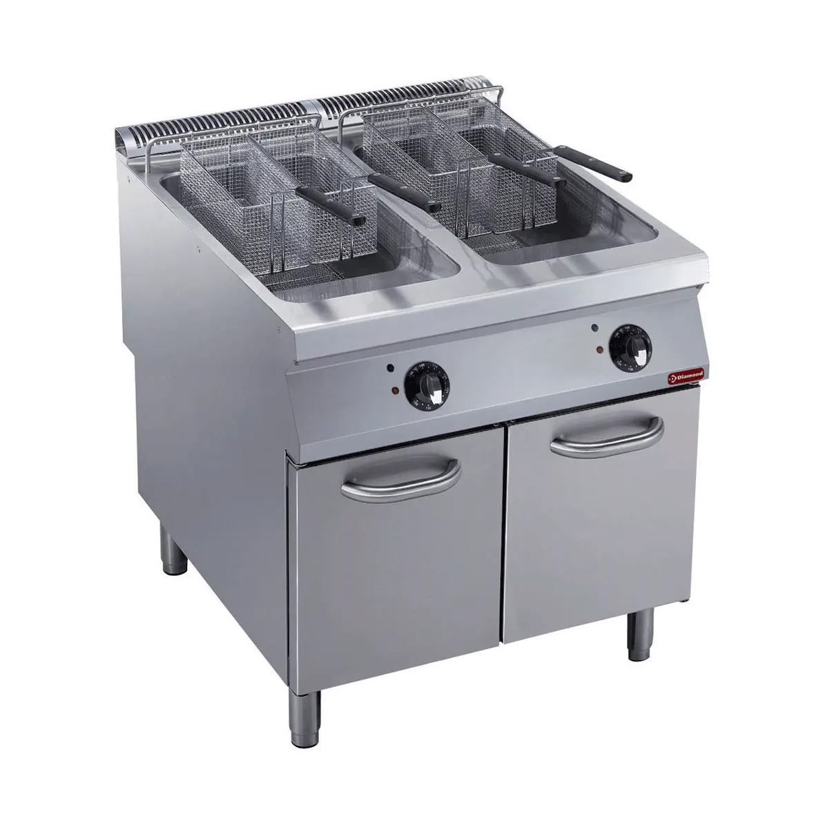 Friteuse électrique 2 cuves "Y" 23 litres, brûleurs extérieurs, sur meuble