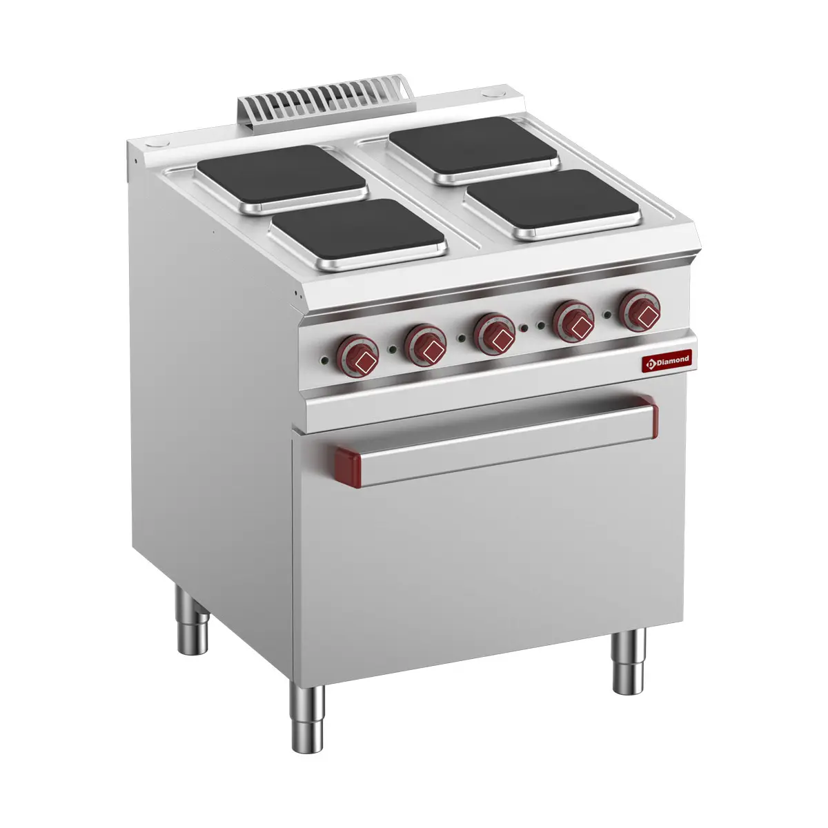 Fourneau 4 plaques carrées avec four électrique GN 2/1 et grill