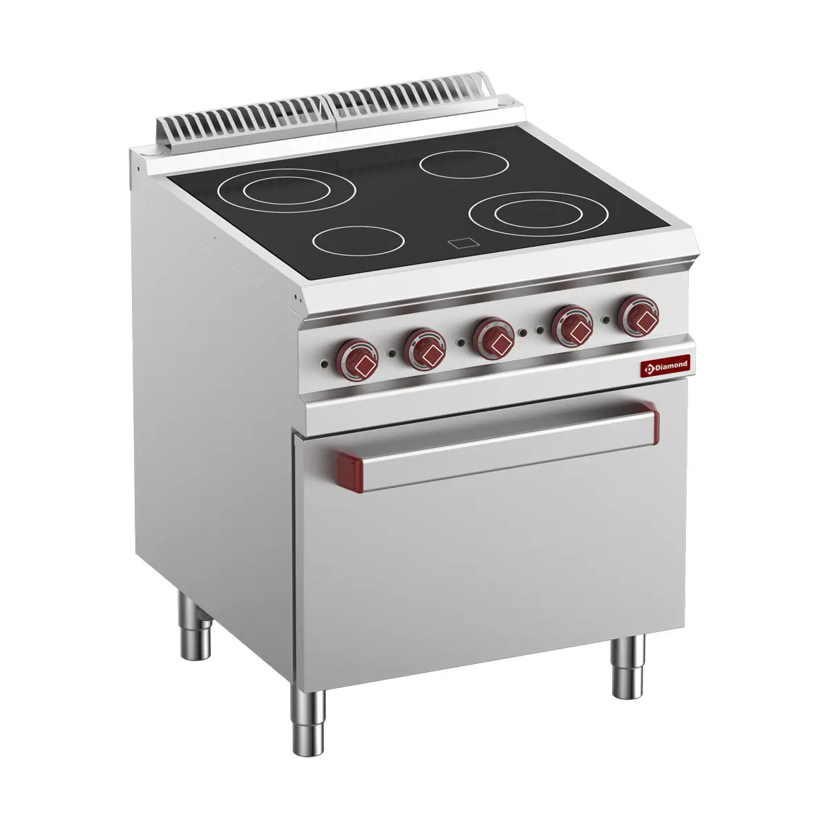 Fourneau vitrocéramique 4 zones, four GN 2/1 et grill électrique