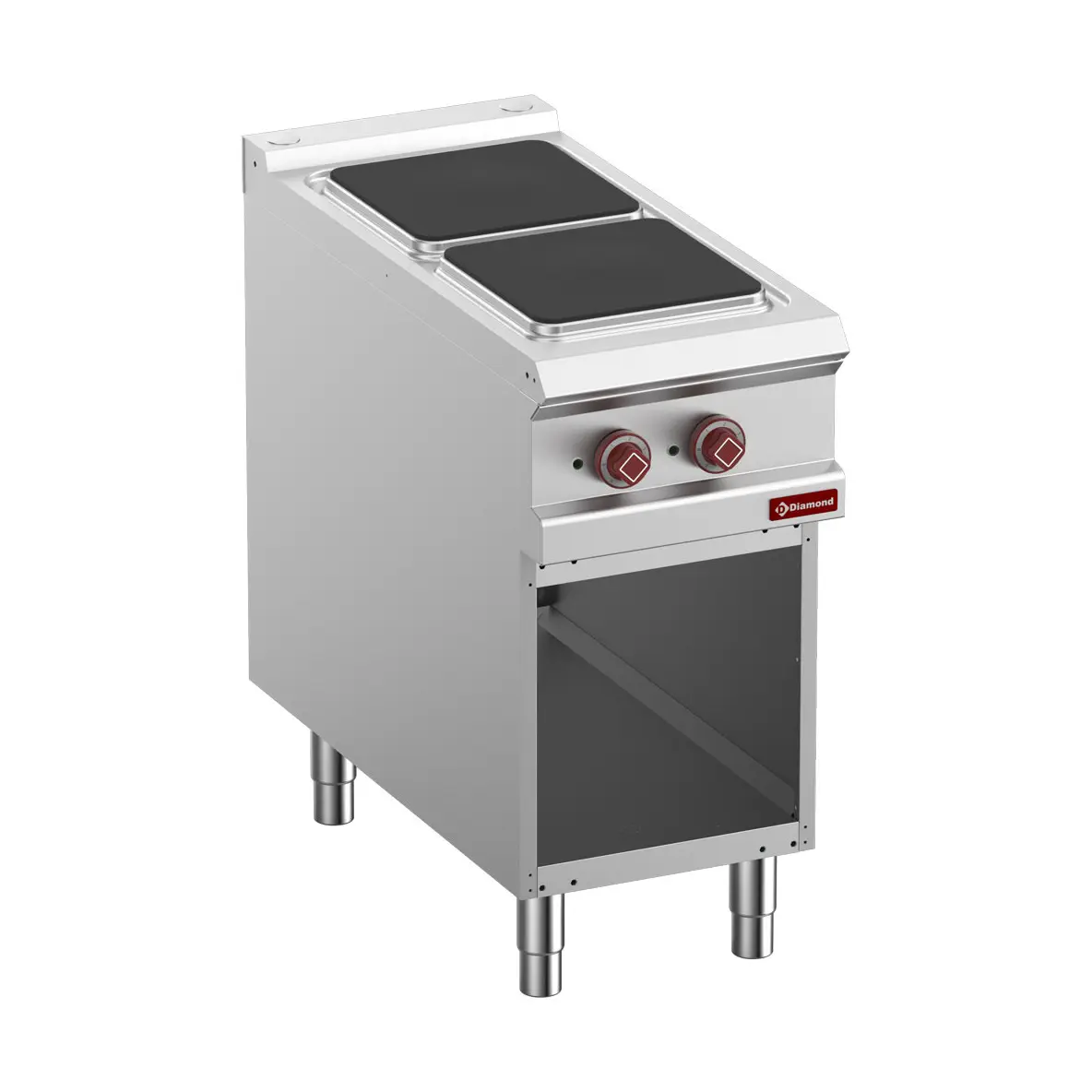 Fourneau 2 plaques carrées électriques, armoire ouverte