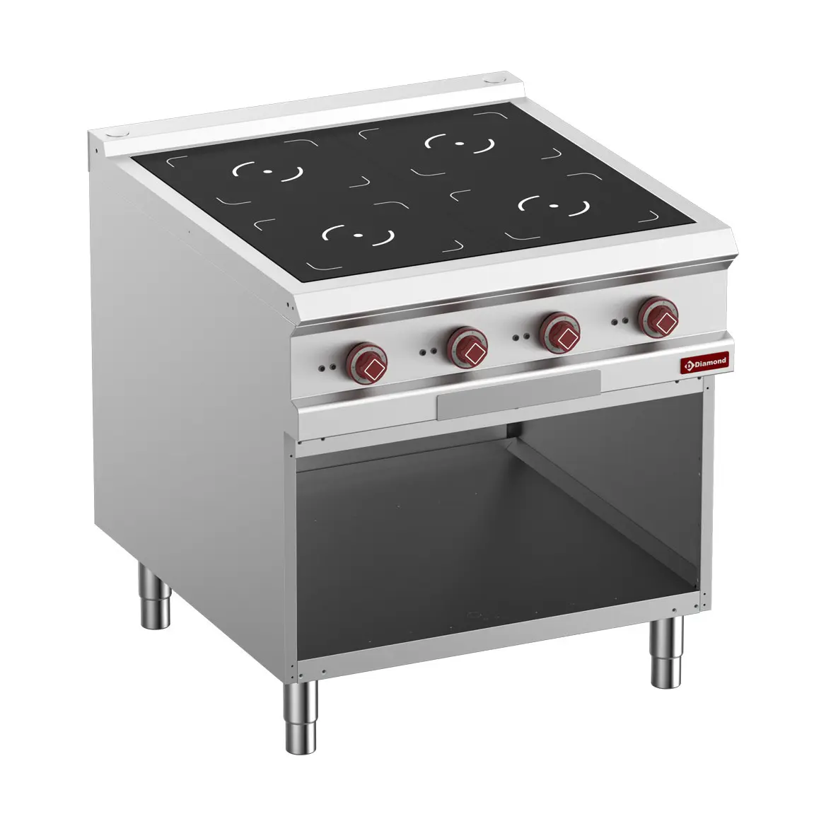 Fourneau électrique 4 foyers à induction, armoire ouverte